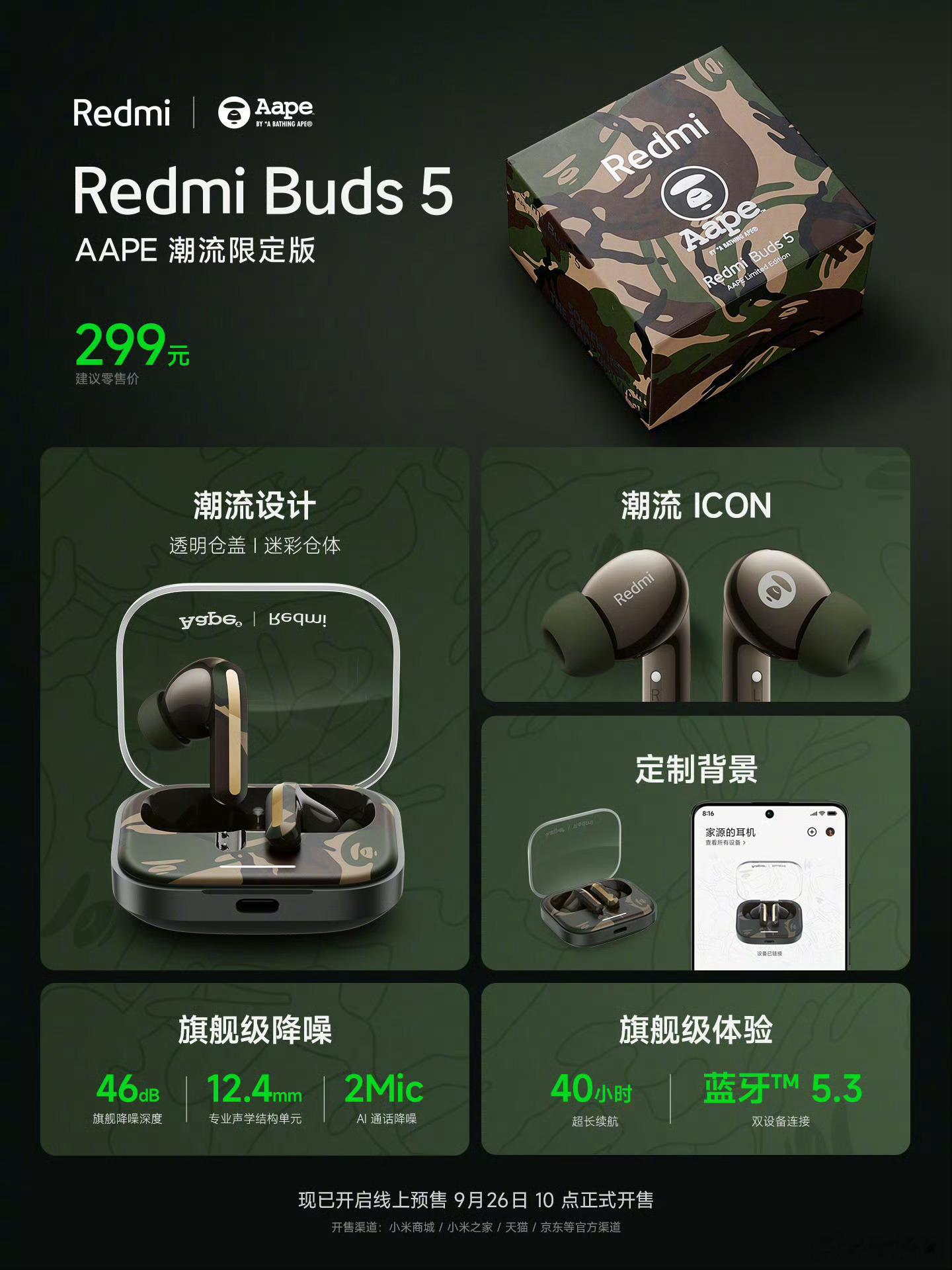 Redmi ✖️ AAPE潮流限定版耳机，从评论铁粉里抽一个！  