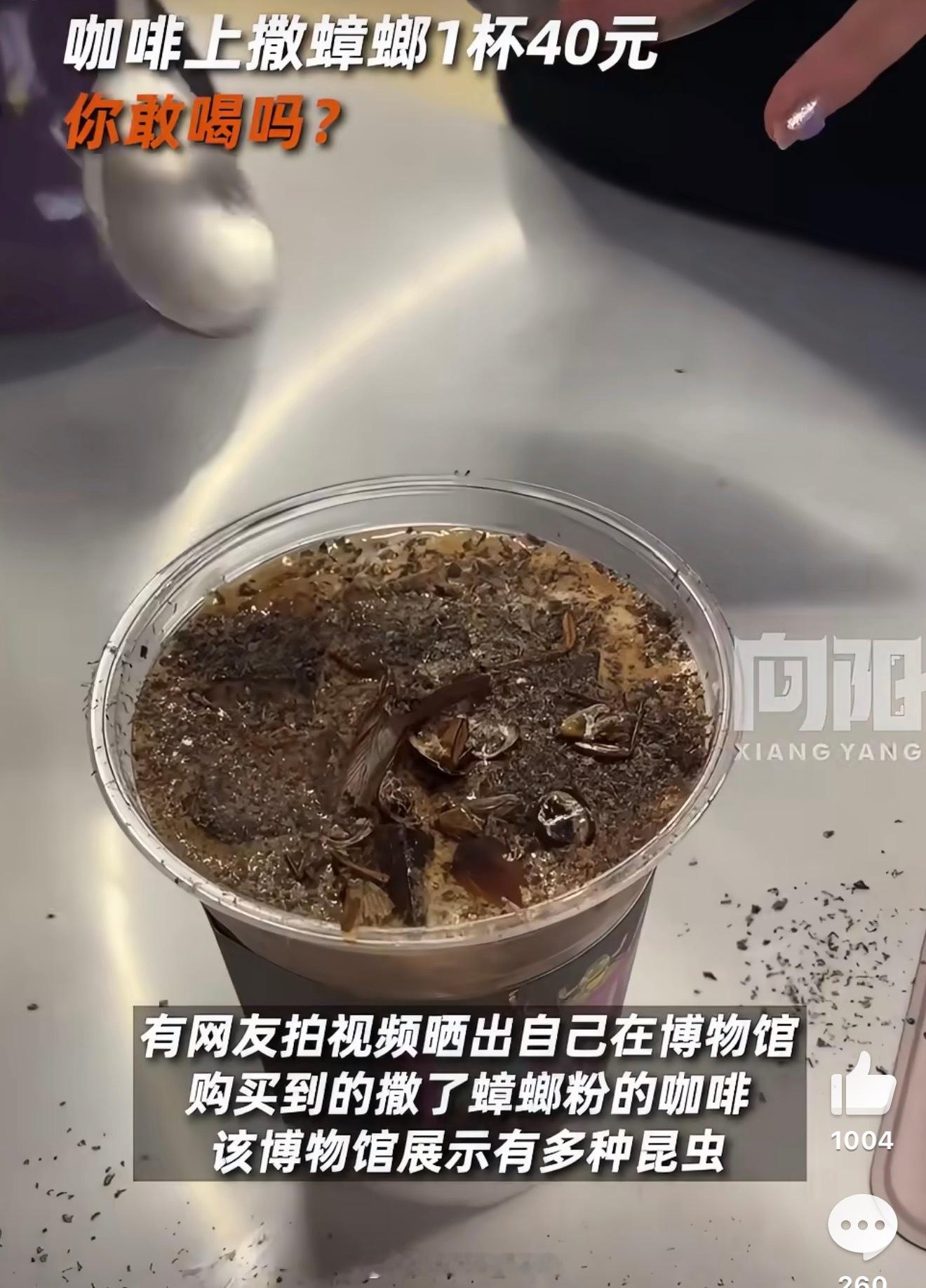 咖啡上撒蟑螂1杯40元不是！我一个广东人真的忍不了啦[怒]这什么鬼东西呀[费解]
