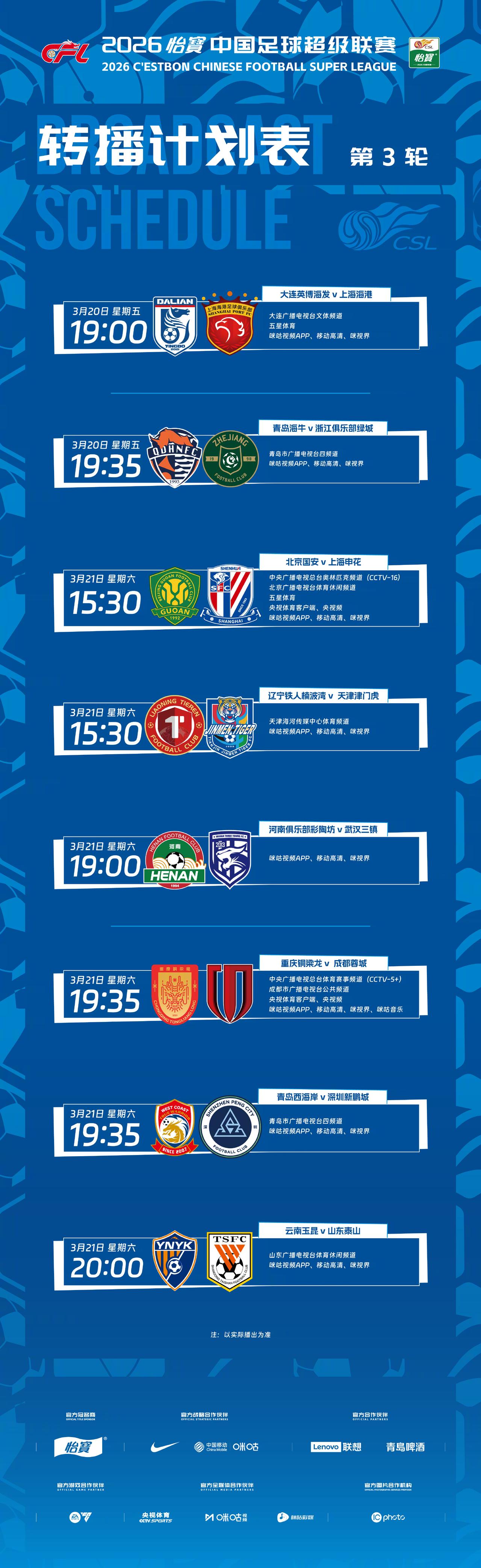 中超第三轮比分预测：
大连英博VS 上海海港（2：2）
青岛海牛VS浙江（1：4