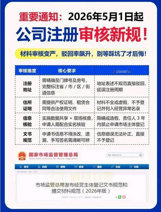 5月1日起，营业执照登记新规全国统一执行，没有过渡期。主要有八大核心变化和四个常
