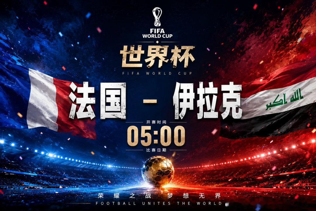 凌晨05:00，世界杯焦点大战来了！🔥法国迎战伊拉克，蓝衣军团能否延续强势表现