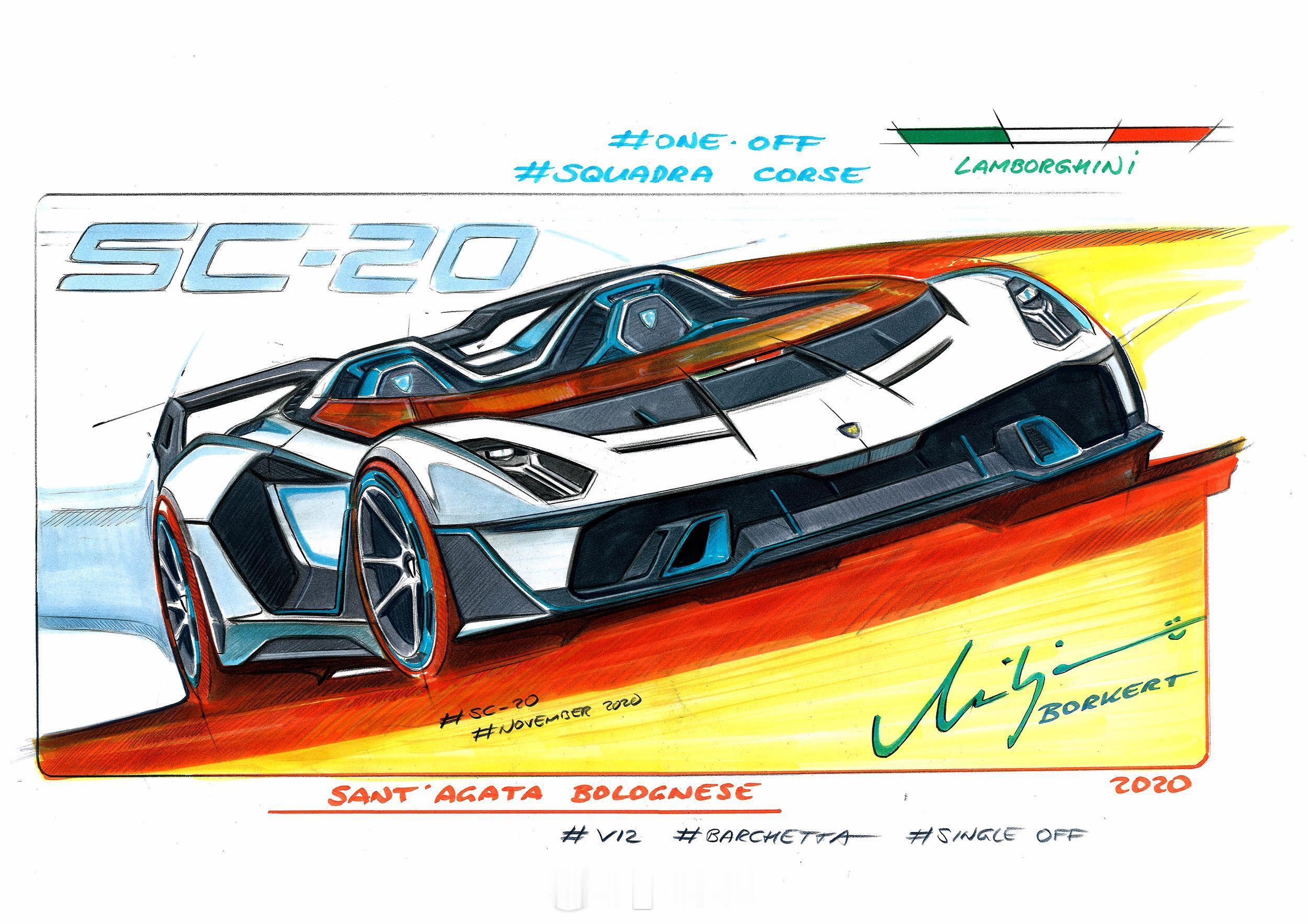 兰博基尼兰博基尼SC20设计图 附上一组兰博基尼SC20设计图，草图揭示了其雕塑