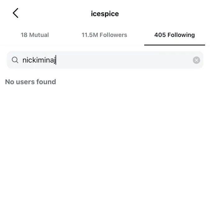 网友发现，Ice Spice 已在 Instagram 上取关 Nicki Mi
