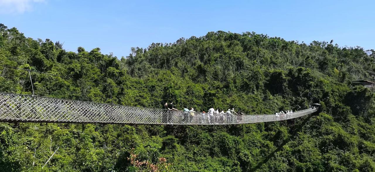 吊桥像根银线，把一群人串成会动的音符，在山林的交响里，弹奏关于冒险的乐章～
☀️