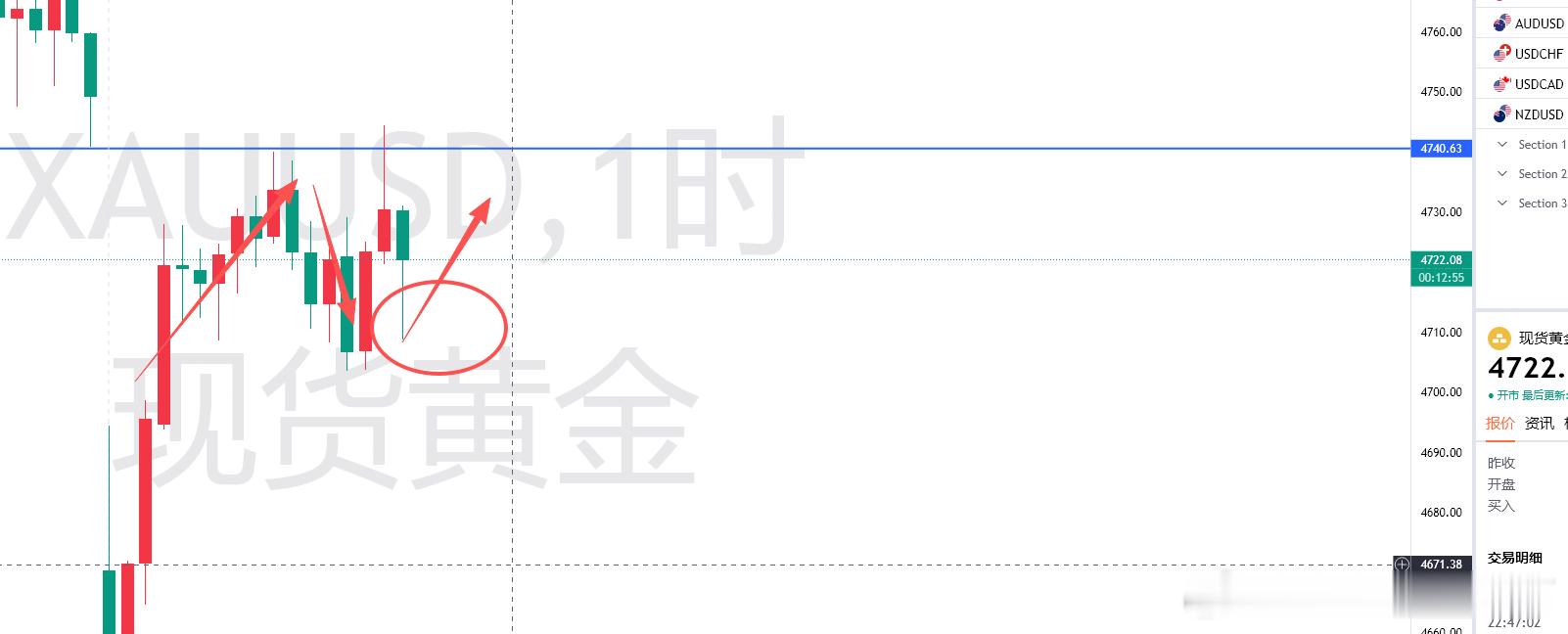 所谓一招鲜走边天！一天了都在这个区间4740位置晚上刺破但是快速回落！做的我都有