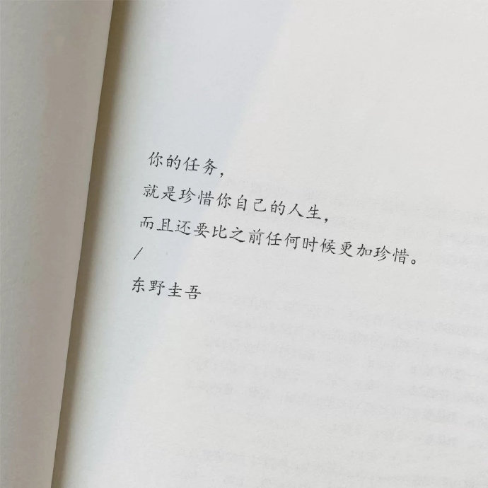 你的任务，就是珍惜你自己的人生，而且还要比之前任何时候更加珍惜。——  东野圭吾