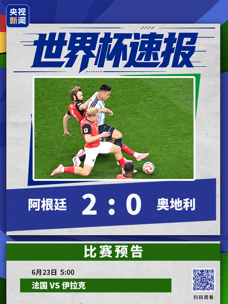 阿根廷2-0战胜奥地利，小组赛两连胜提前出线