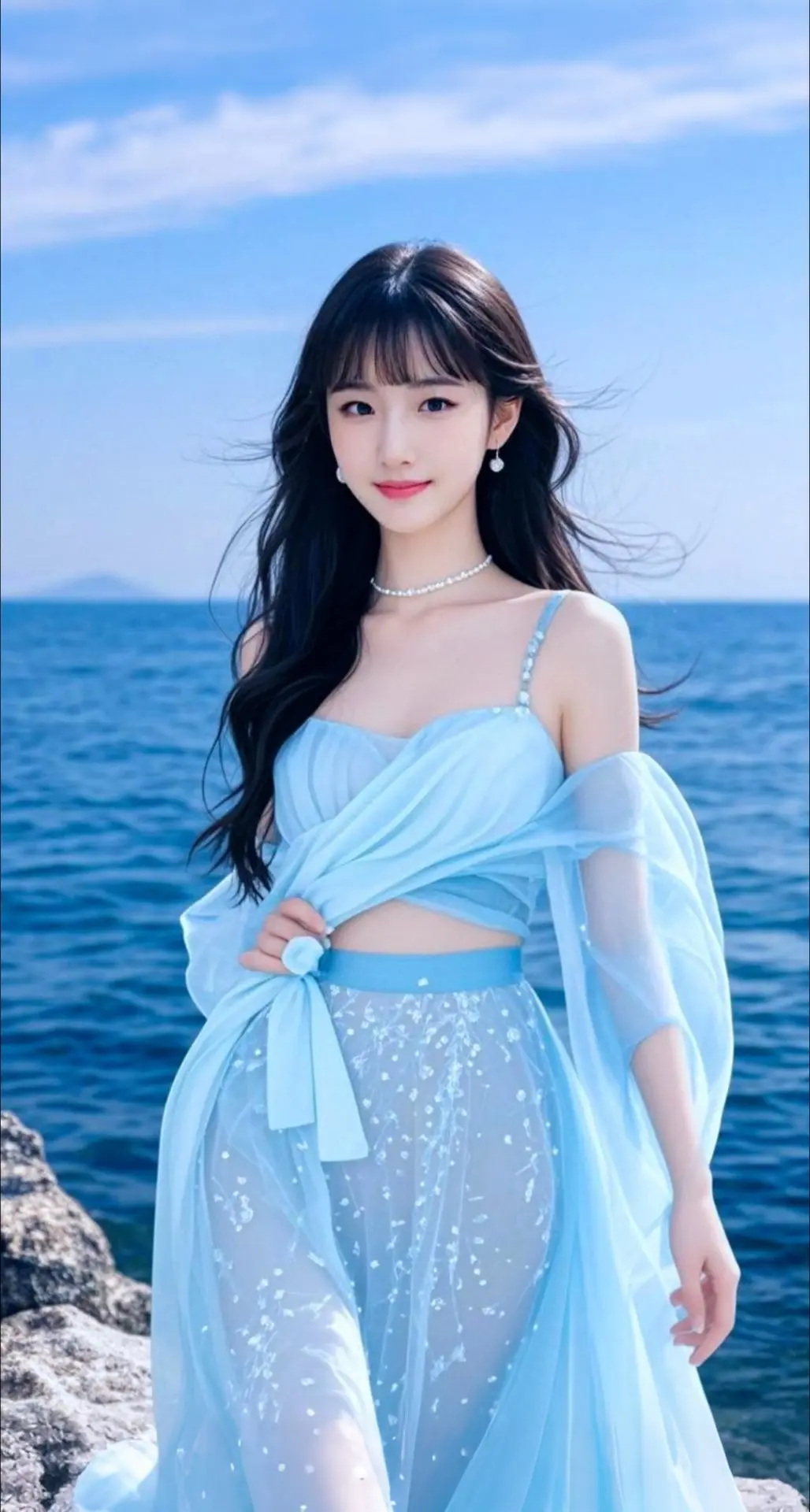 AI扩图 AI海蓝佳人