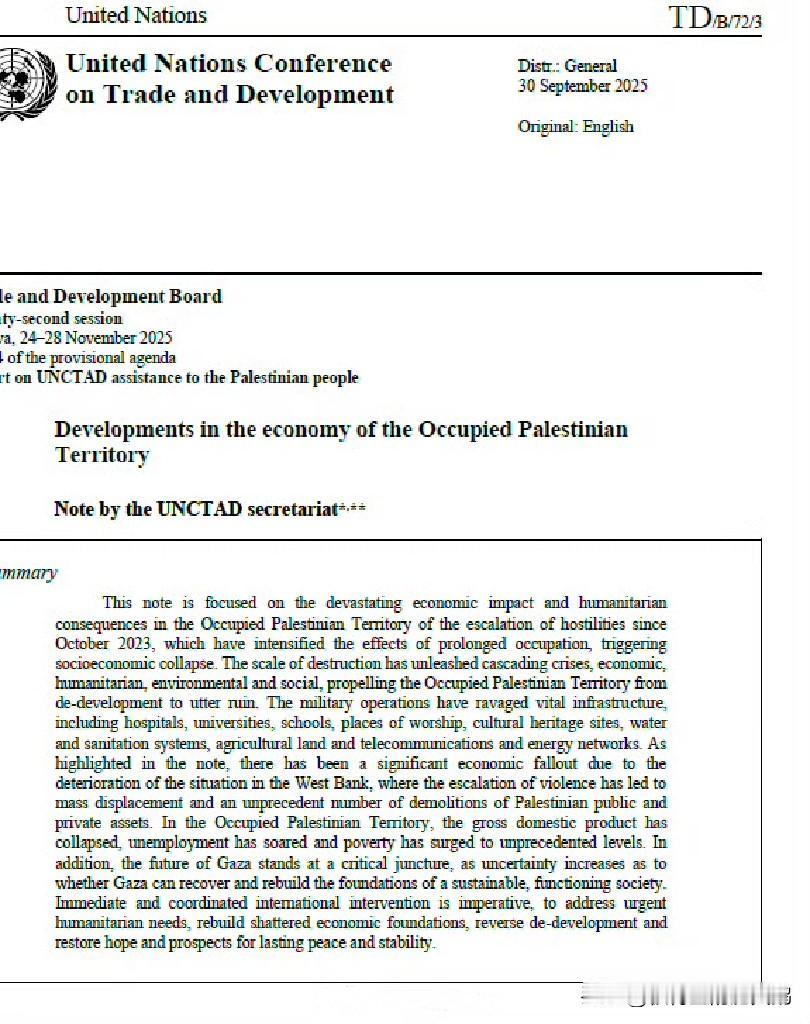 联合国的一份新报告表明，以色列对加沙的袭击，包括摧毁医疗、教育、基础设施，甚至银