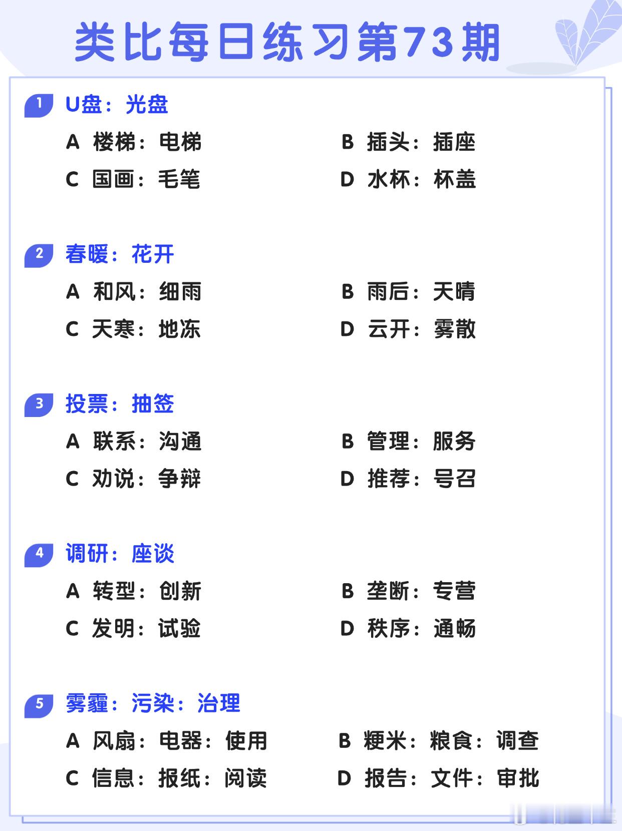 图推类比每日练习第73期图推难度：☆☆类比难度：☆☆开学元气加油站决战公考省考2