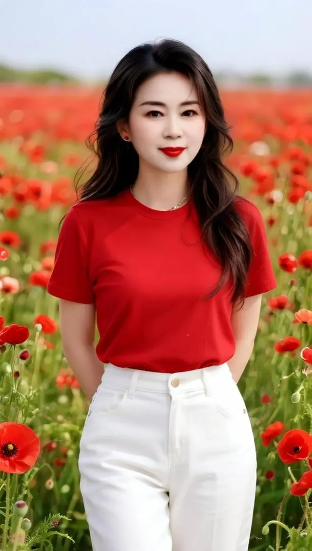 AI花海红衣照 ai创作