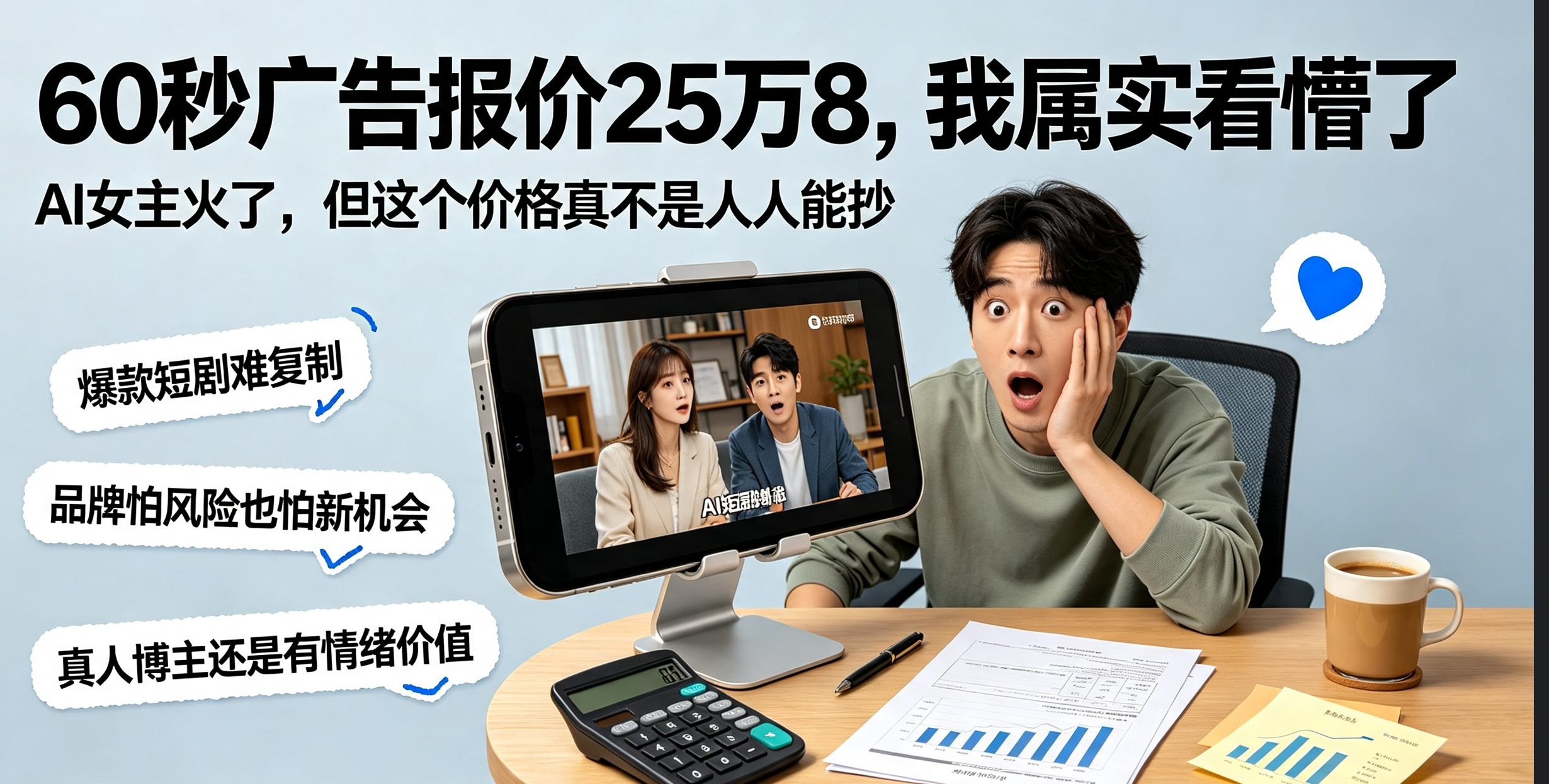 AI短剧女主60秒广告报价25万8 不少网友好奇，为什么粉丝体量不大的 AI 角