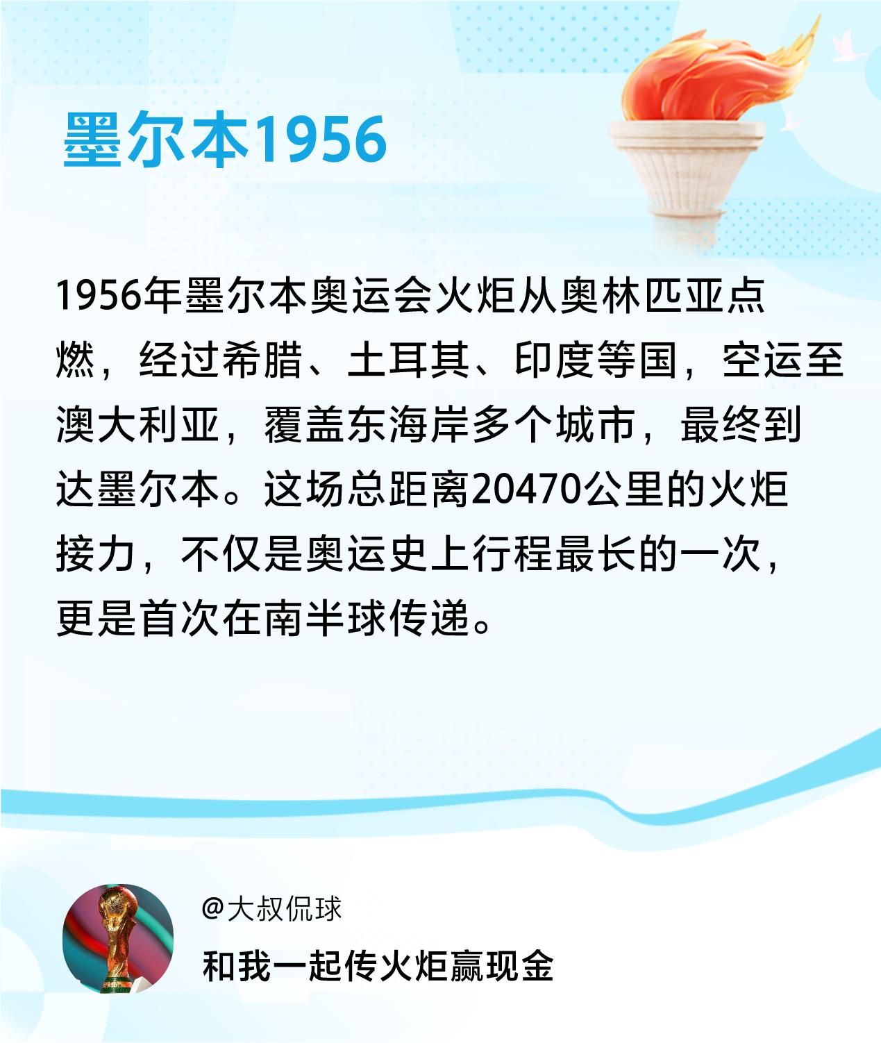 #传递火炬故事#接力赢现金>我已解锁墨尔本1956的第4个火炬故事，接力传递体育