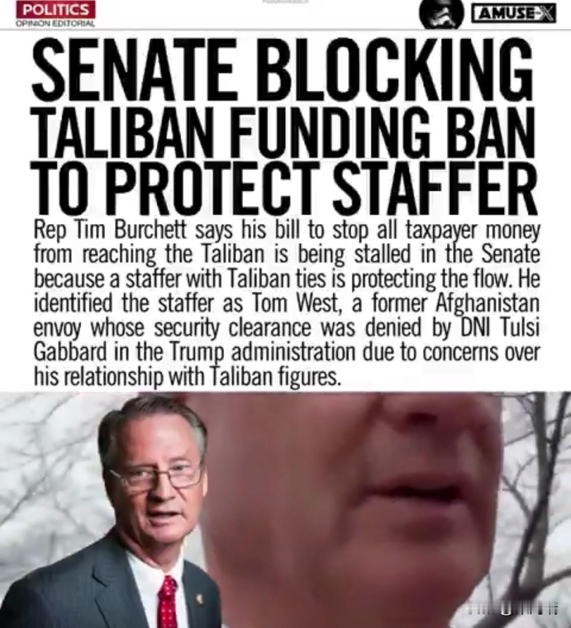 美国国会共和党众议员蒂姆·伯切特（Tim Burchett）声称，他旨在阻止向塔