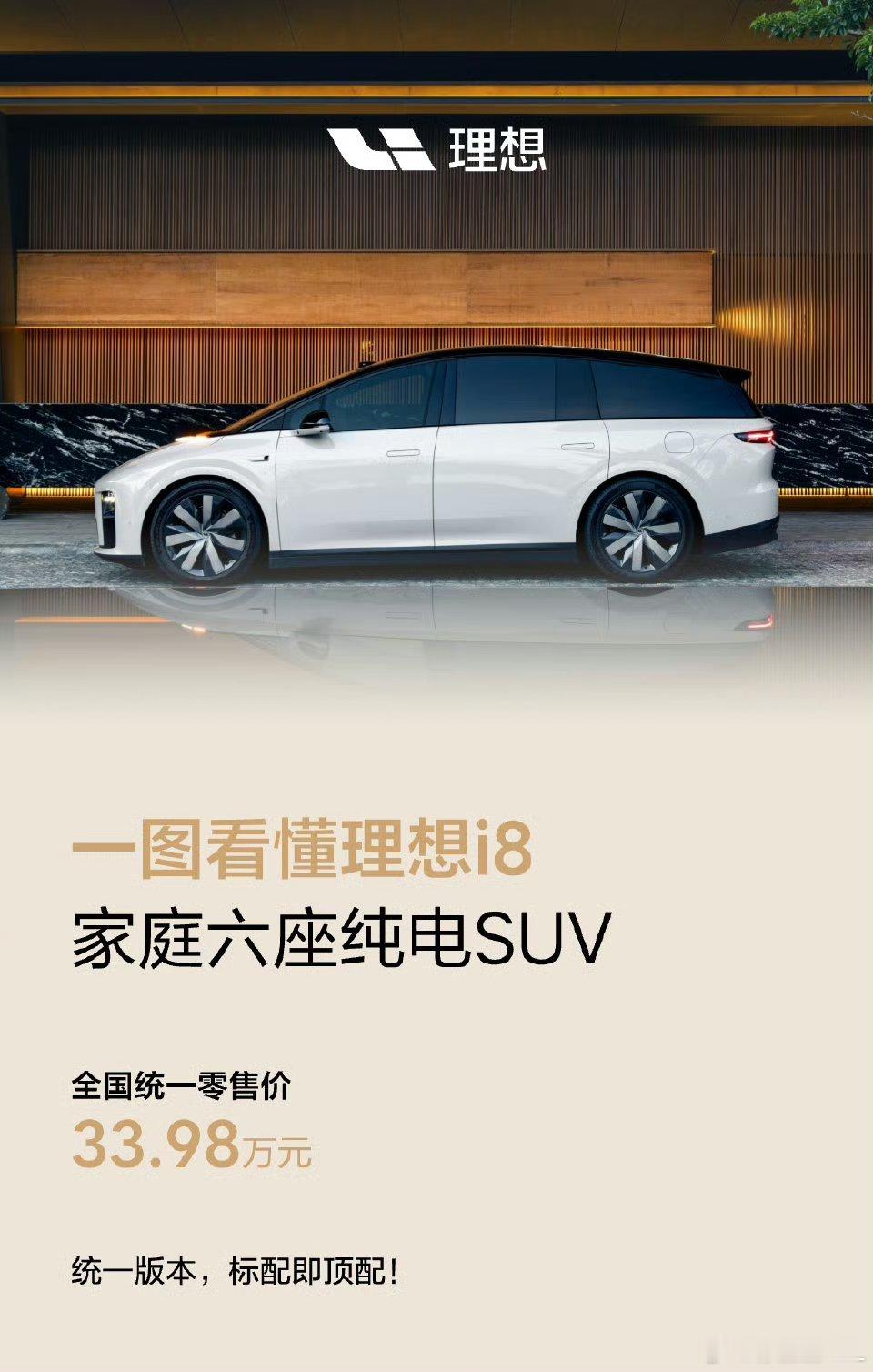 理想i8调整策略了。由以前的三个配置，调整为了一个配置，33.98万。客观的说，