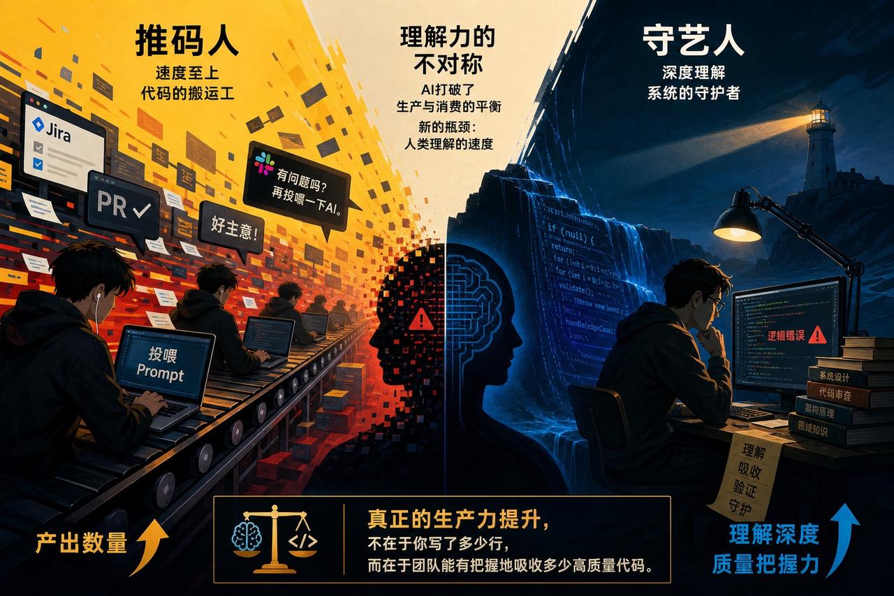 【生产力幻觉：当AI让写代码变免费，理解代码变得昂贵】

程序员群体正在经历一场
