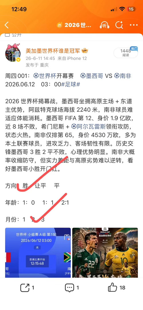 昨天预测全部拿捏🫴墨西哥vs南非2:0墨西哥vs南非