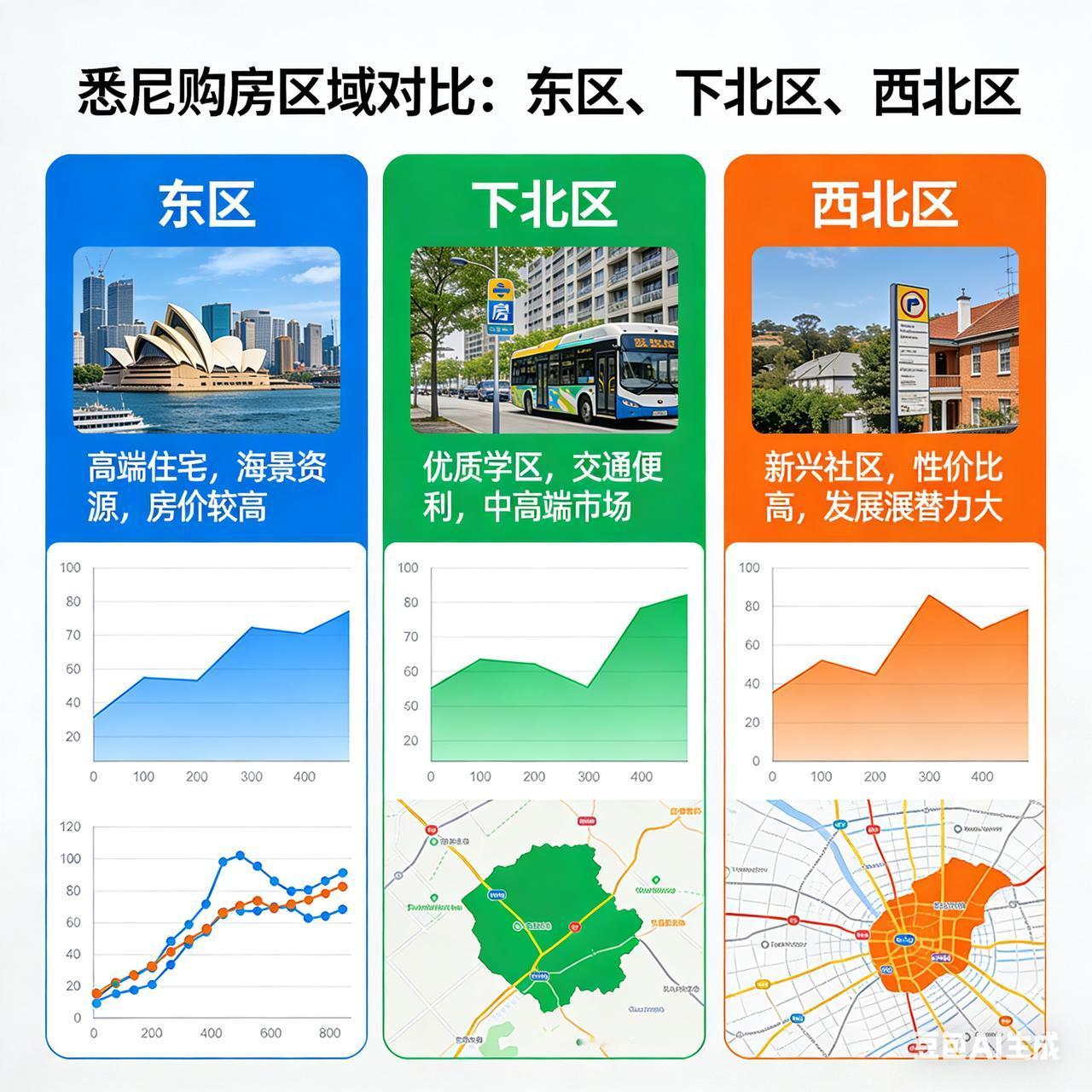 对于在悉尼以五百万澳元购房预算的置业者而言，选择东区、下北区还是西北区，本质上是