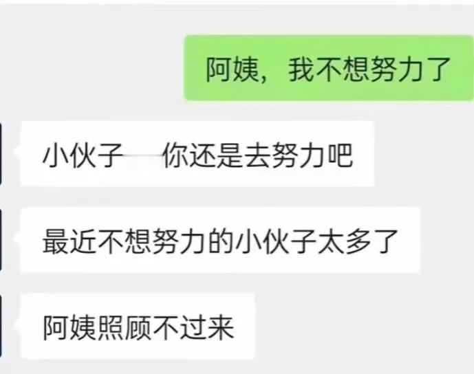 最近不想努力的小伙子太多了，
阿姨照顾不来…