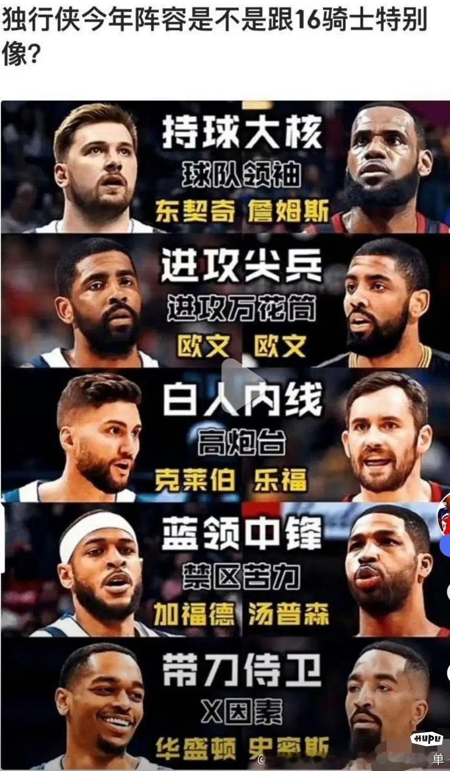 球迷发文: 独行侠今年的阵容是不是跟16骑士特别像？ ​​​