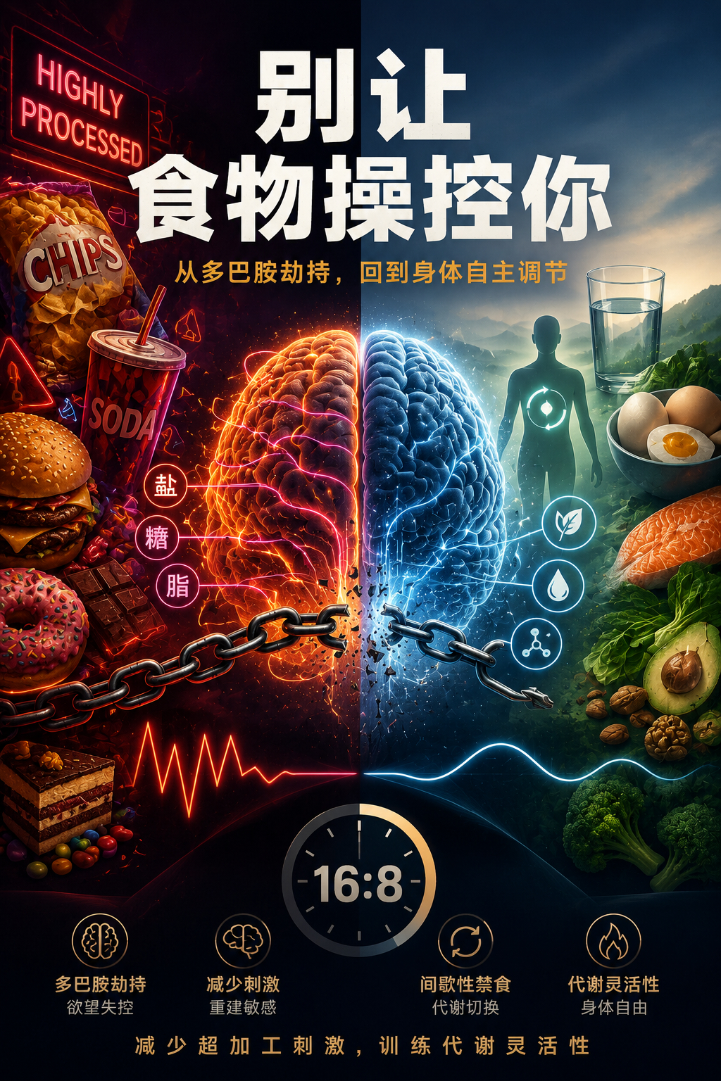 Claude说，超加工食品通过盐糖脂的组合劫持多巴胺系统，减少这类刺激有助于重建