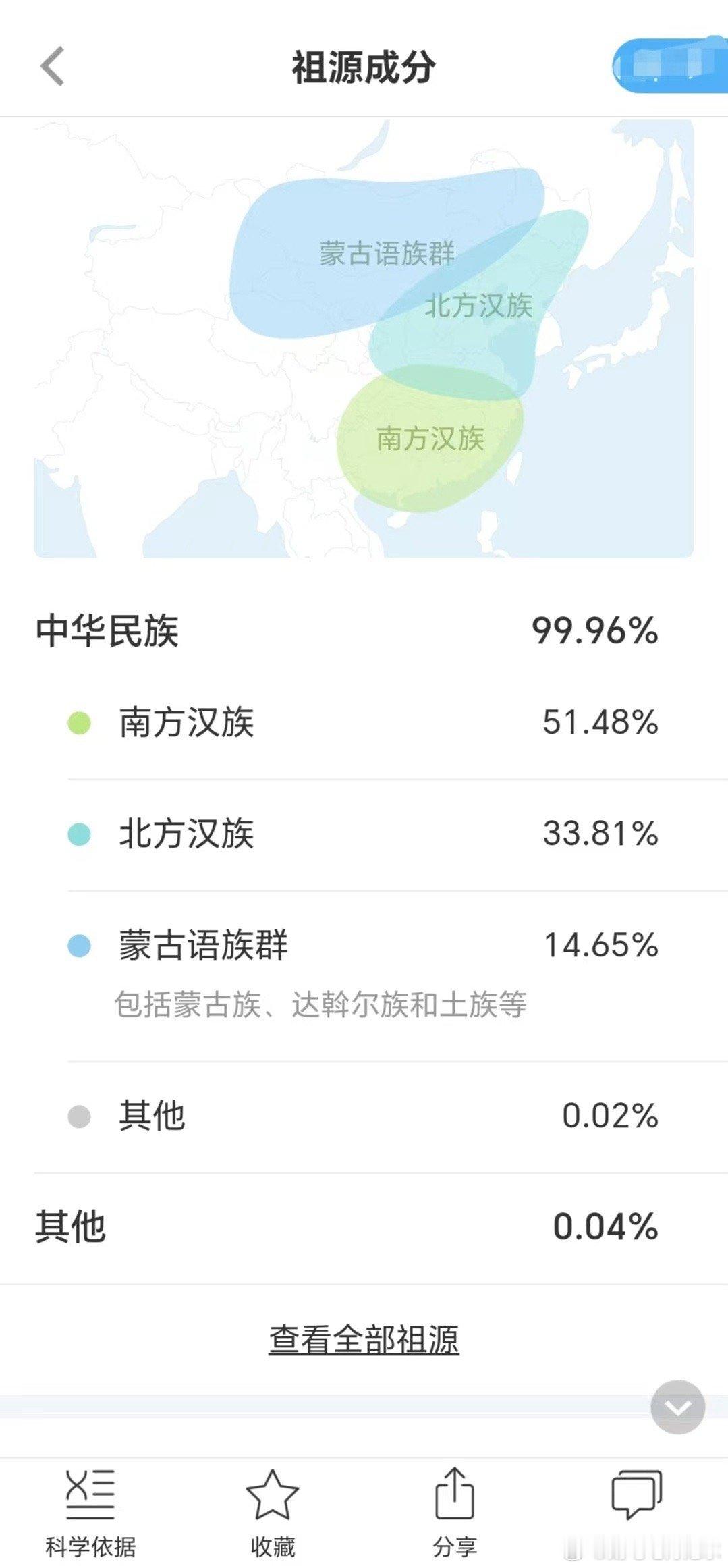 我老婆的结果。非常标准的河南人。一半北方，一半南方人。 ​​​