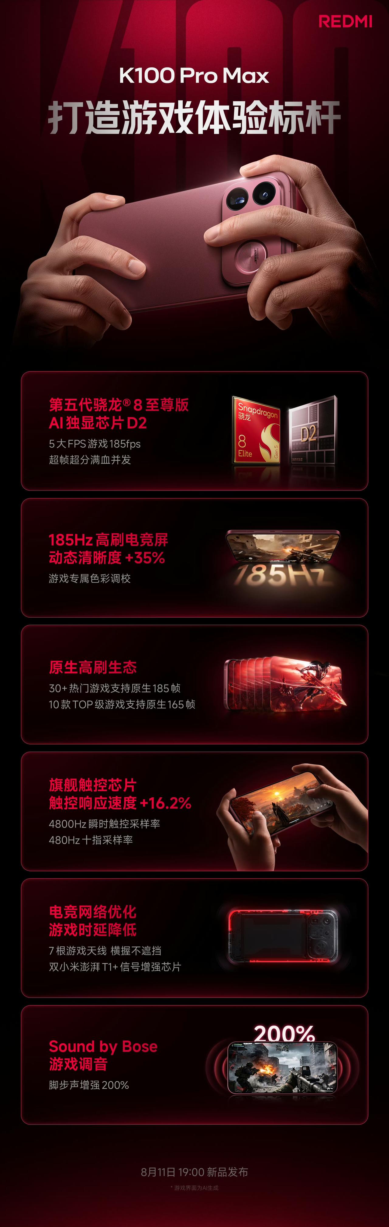 REDMI K100 Pro Max

• 第五代骁龙8至尊版 + AI独显D2