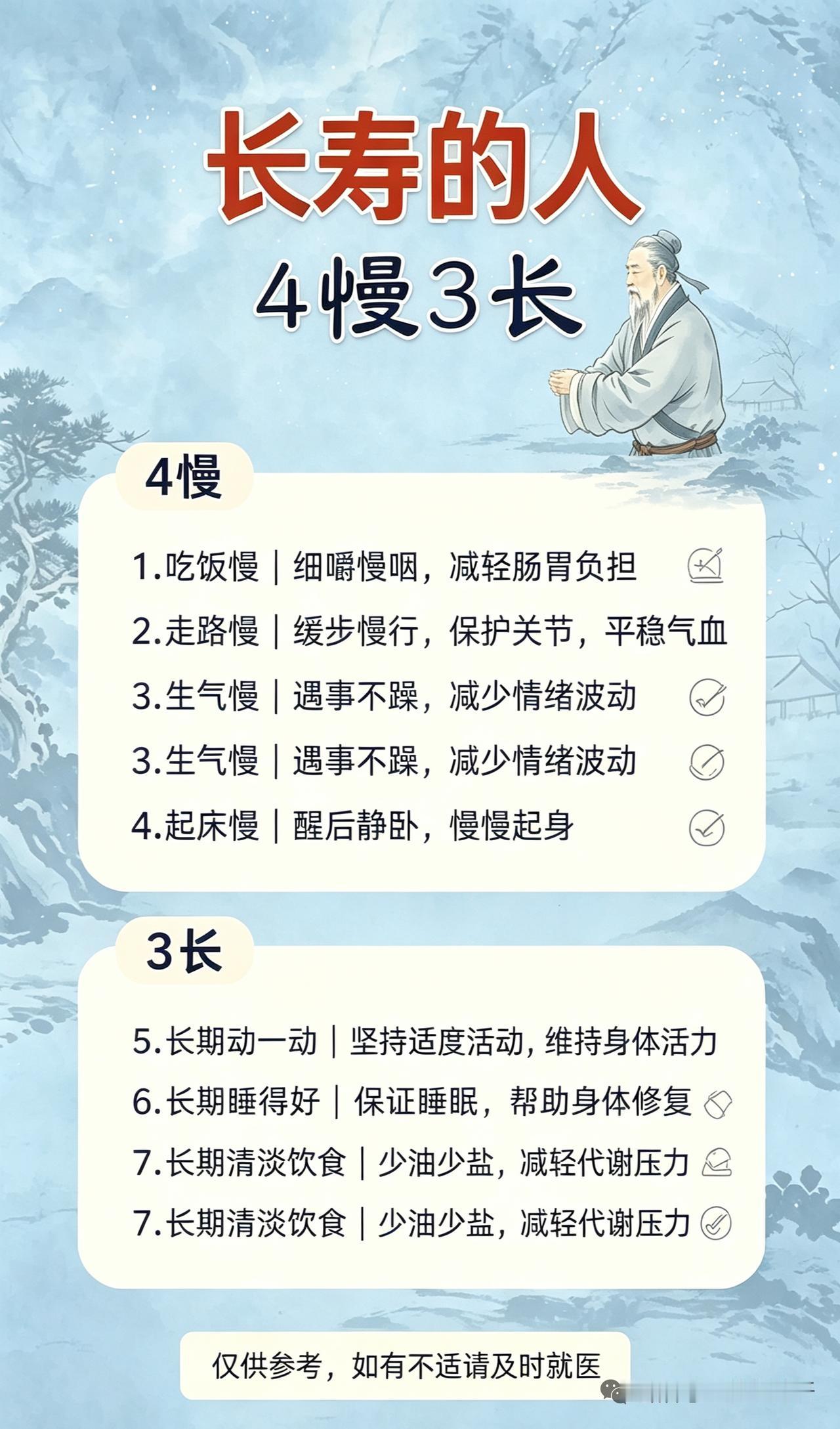 最近刷到不少人聊长寿的人四慢三长，特意观察了楼下几位年过九十的老人，还真对上号了