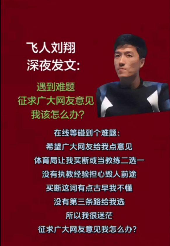 刘翔深夜发文：
征求广大网友意见，
我该怎么选？