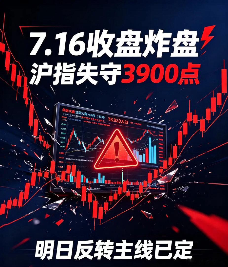 7.16收盘炸盘！沪指失守3900点！大跌真相曝光，明日反转主线已定🔥周四A股