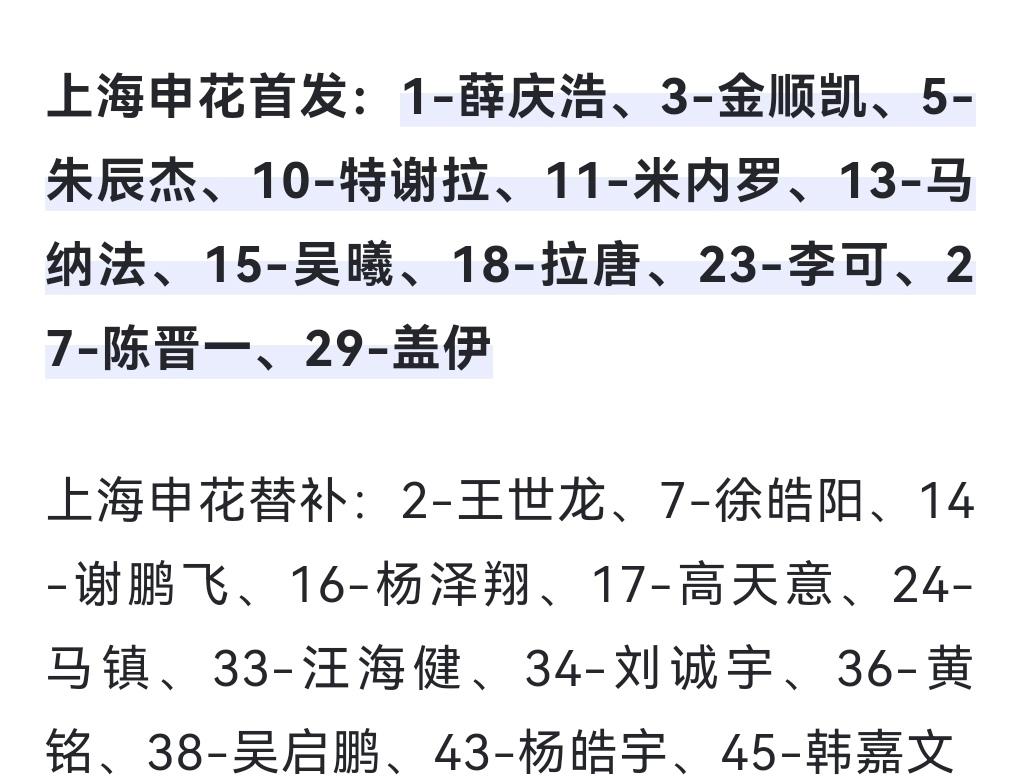 申花首发出炉！薛庆浩竟然还是首发！斯卢茨基为何不用马镇呢？球迷表示不理解！而且马