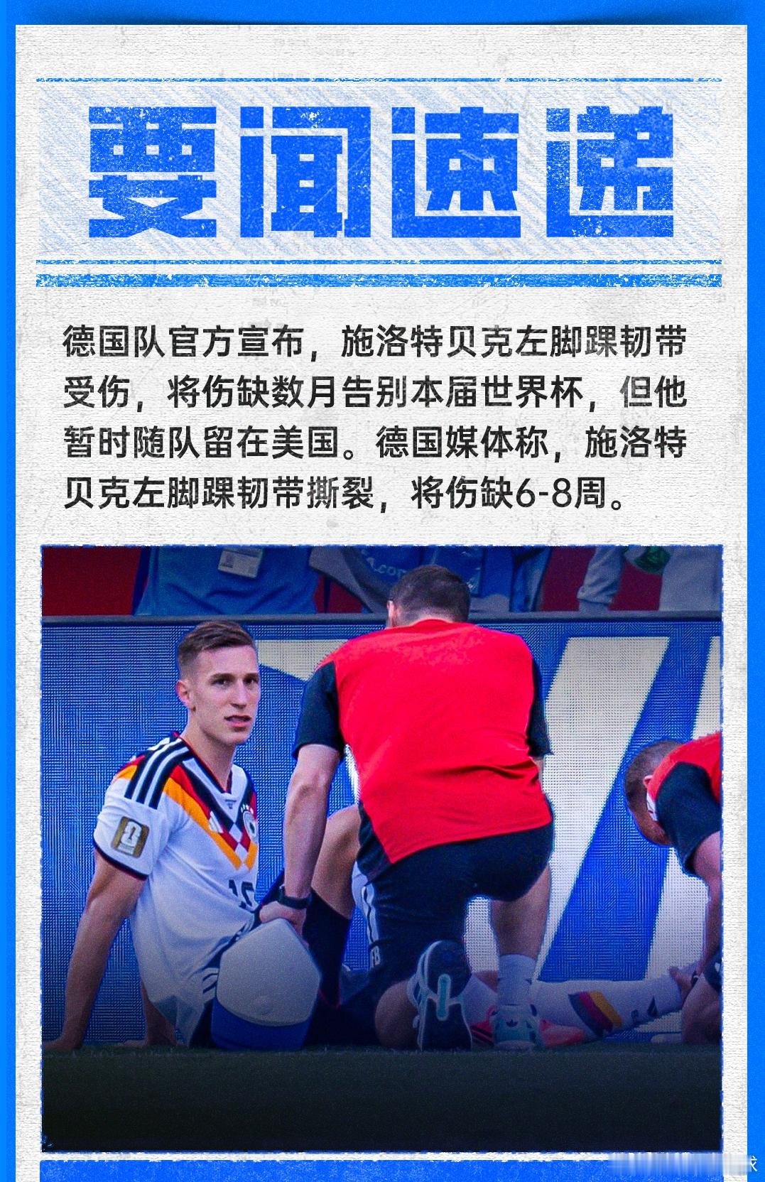 世界杯突发德国主力报销！ 德国队中卫施洛特贝克受伤，提前告别本届世界杯    官
