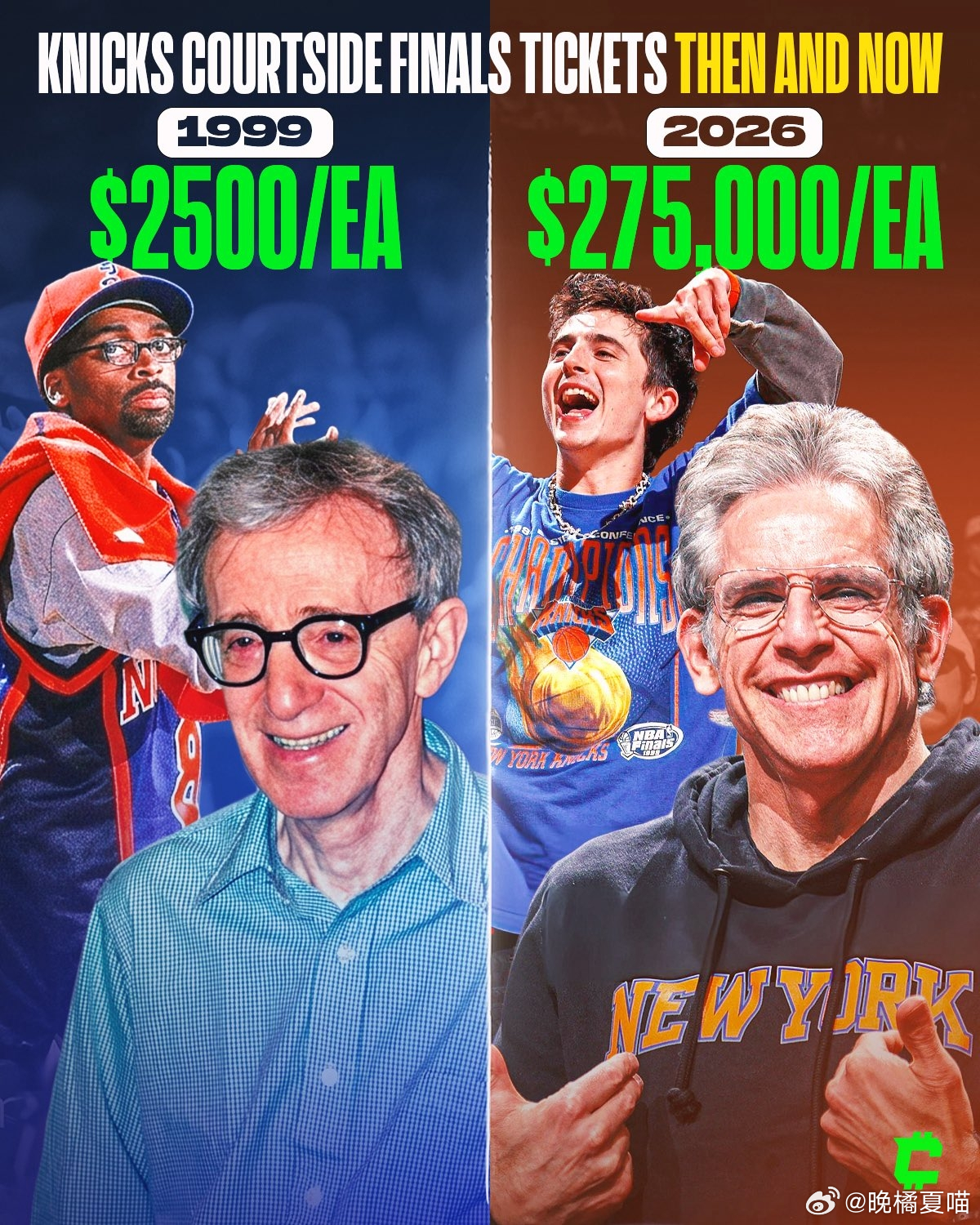 NBA总决赛 😦夸张！尼克斯场边座位票价27.5万美元 99年仅2500美元N