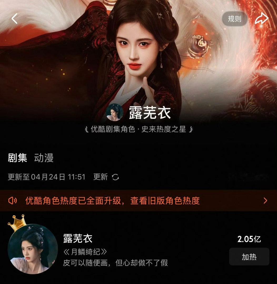 90花一番破万的女演员鞠婧祎在优酷破万剧月鳞绮纪中饰演的露芜衣抖音话题破100亿