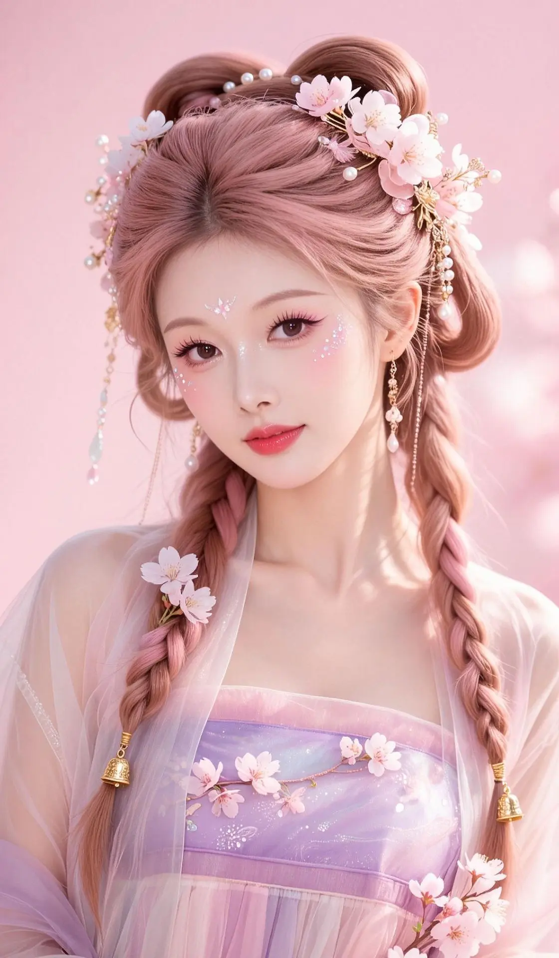 AI樱花粉雾感写真 ai创作 樱花粉汉服 古风的完成度还得看脸 粉色系汉服