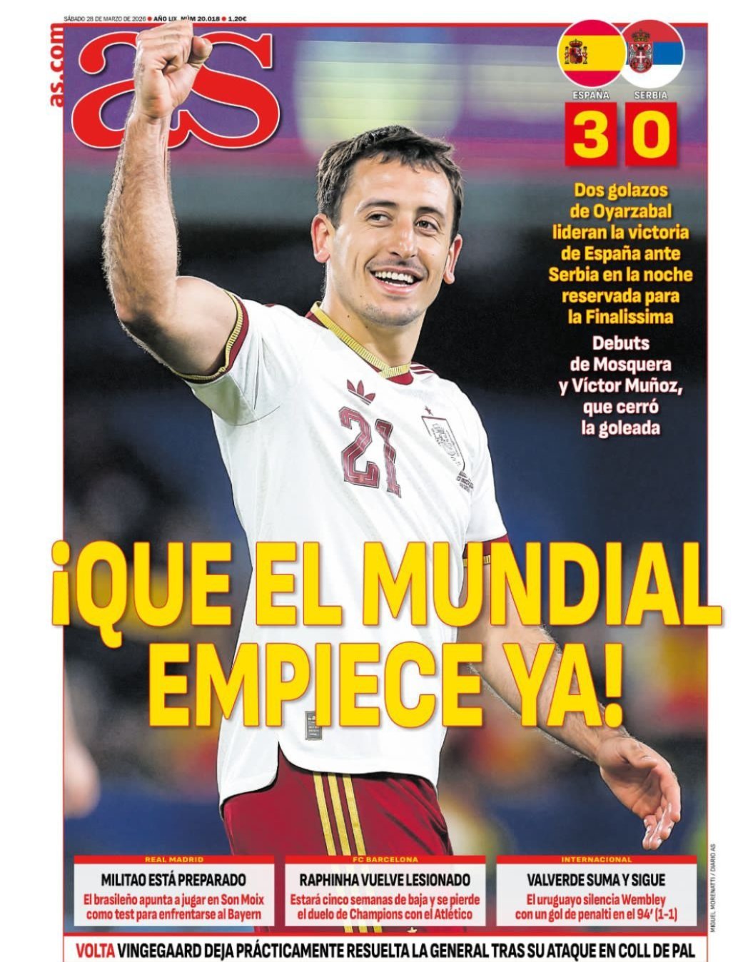 皇马 《阿斯》米利唐准备好了他将在对阵马略卡的比赛上场，作为对战拜仁前的测试 