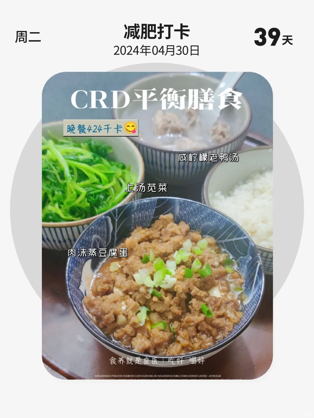 减肥打卡 | 第 39 天，CRD平衡膳食，晚餐