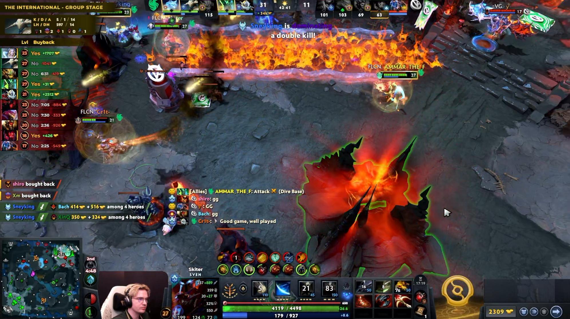 DOTA2TI15 突围赛Falcons对阵VG战队BO3第二局，经过42分钟，