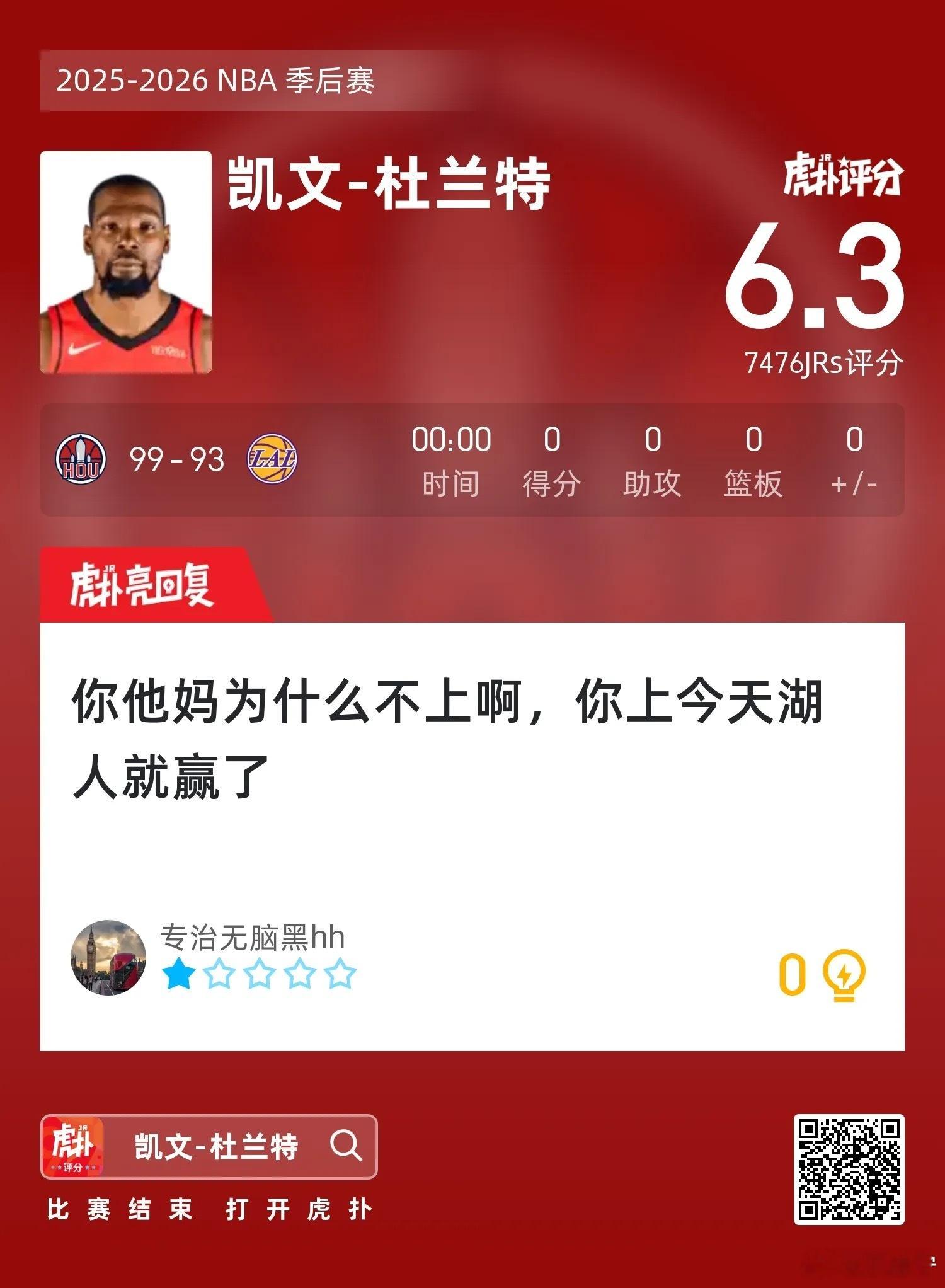 湖人vs火箭缺谁谁尴尬 ？杜兰特