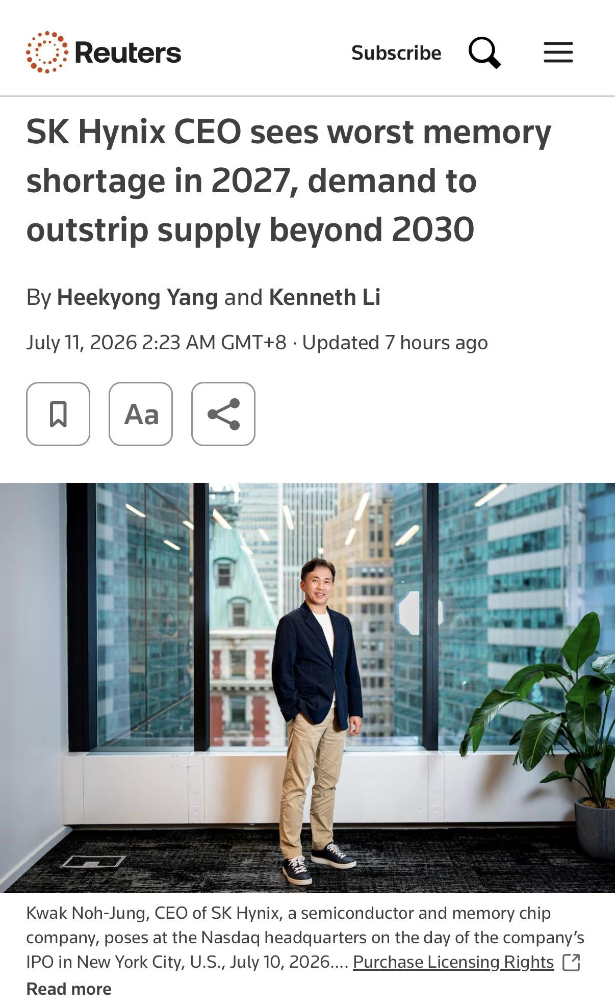 SK海力士：2027 年将迎来史上最严重内存短缺！

真服了！就不能给降低点价格