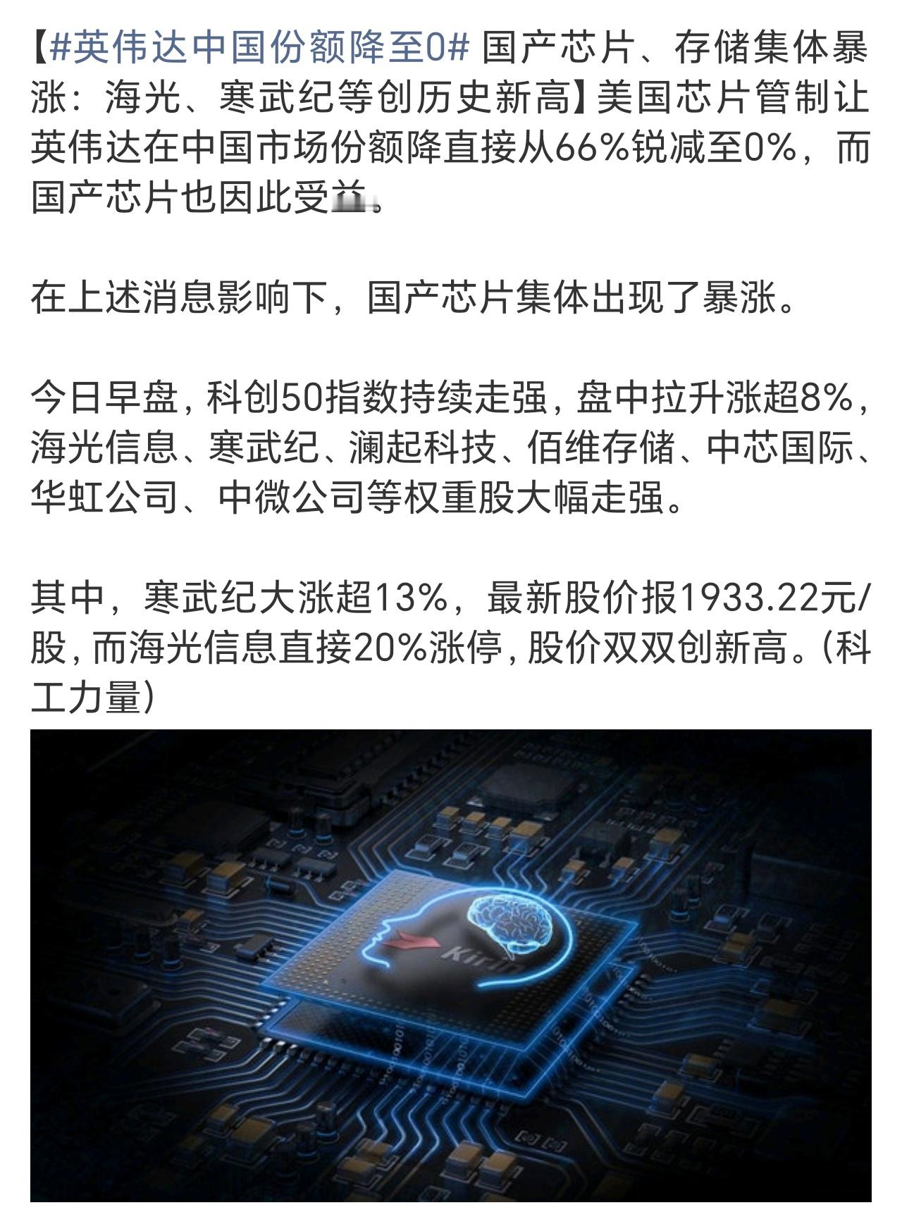 英伟达中国份额降至0川建国为了国产技术的快速崛起，也算是居功至伟…… 