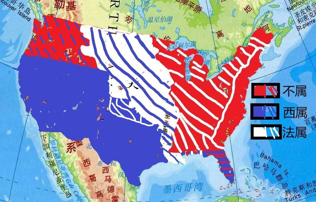美国英国法国不列颠西班牙美国领土主要来自不列颠，法兰西，西班牙三个国家的殖民地，