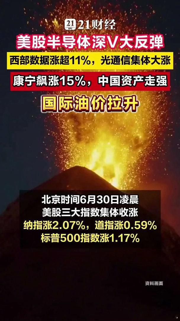 美股半导体深V大反弹，西部数据涨超11%，国际油价拉升北京时间6月30日凌晨，美