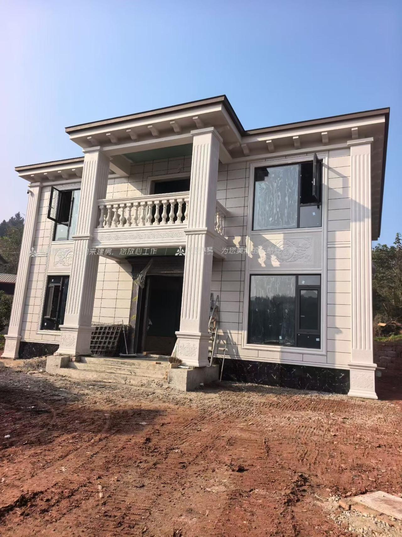 成都金堂二层别墅历时4个多月完工交付，外墙贴砖也可以还原得很漂亮别墅设计施工 自