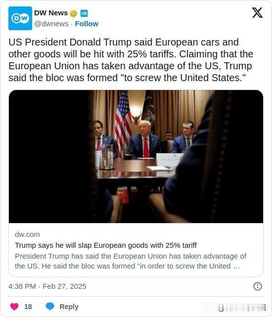 双语简讯：US President Donald Trump said Euro