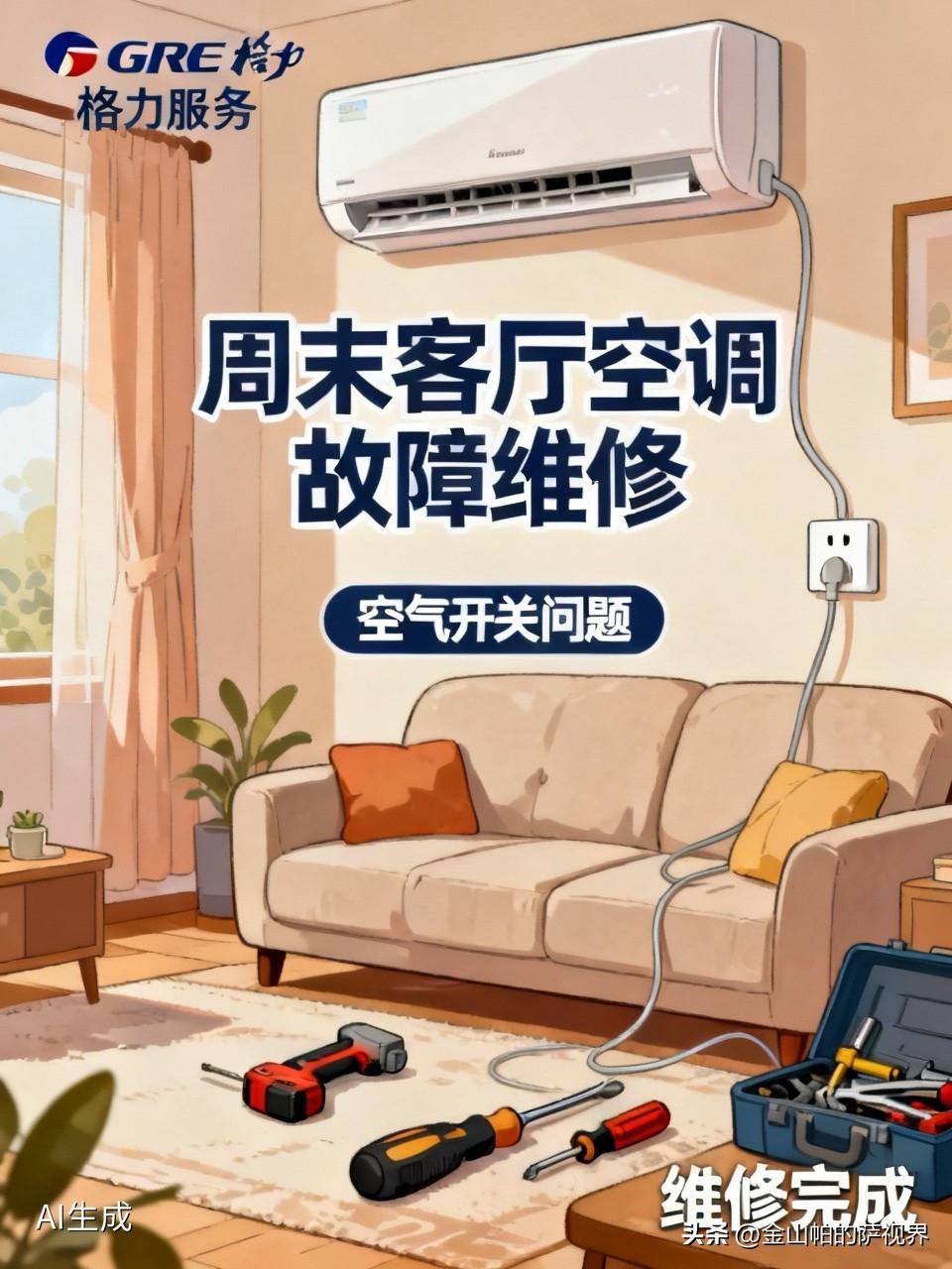 格力服务还是挺到位的，值得点赞！周末客厅空调运行中突然停了，不知道是什么原因，也