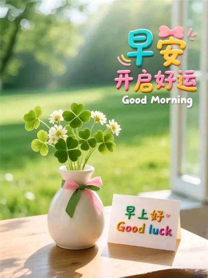 清晨又相逢，问候在心中
日日平安语，深深祝福情
彼此多保重，天天好心情
只要健康