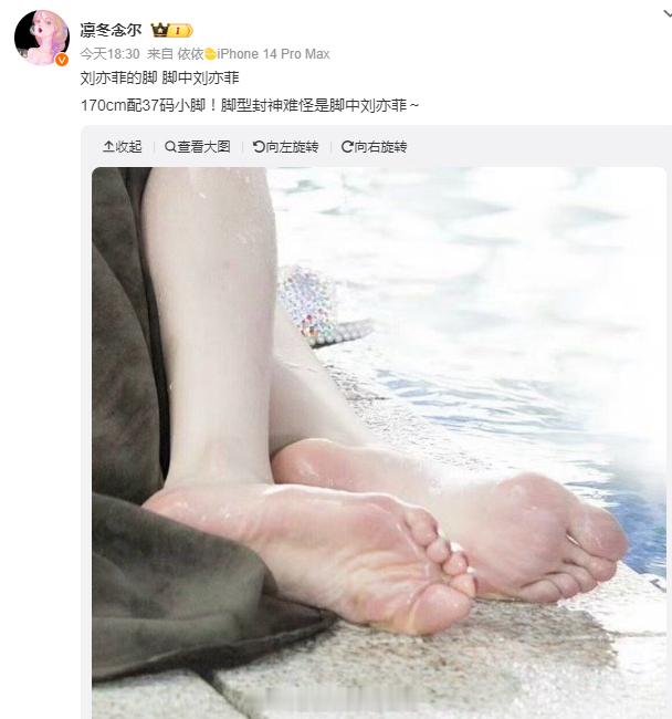 以前有水中百岁山，现在有脚中刘亦菲。刘亦菲的脚 脚中刘亦菲