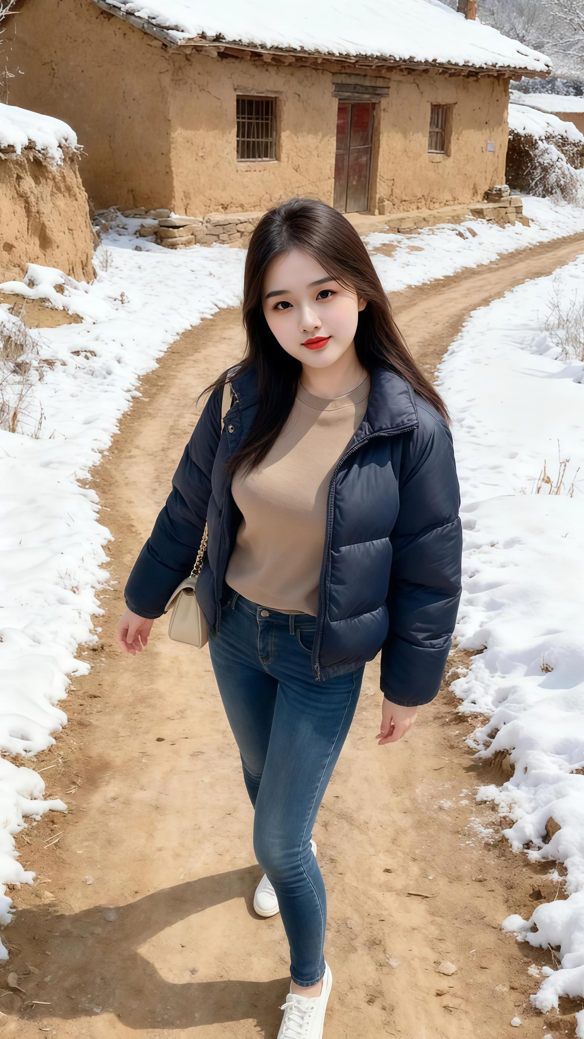 紧身牛仔裤 雪景好美 我要上热们 乡村生活 山里姑娘