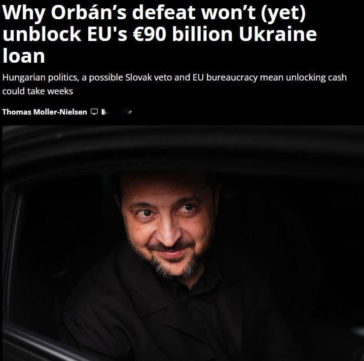 据EURACTIV分析，匈牙利大选结果出炉后，欧盟冻结的900亿欧元对乌贷款不会